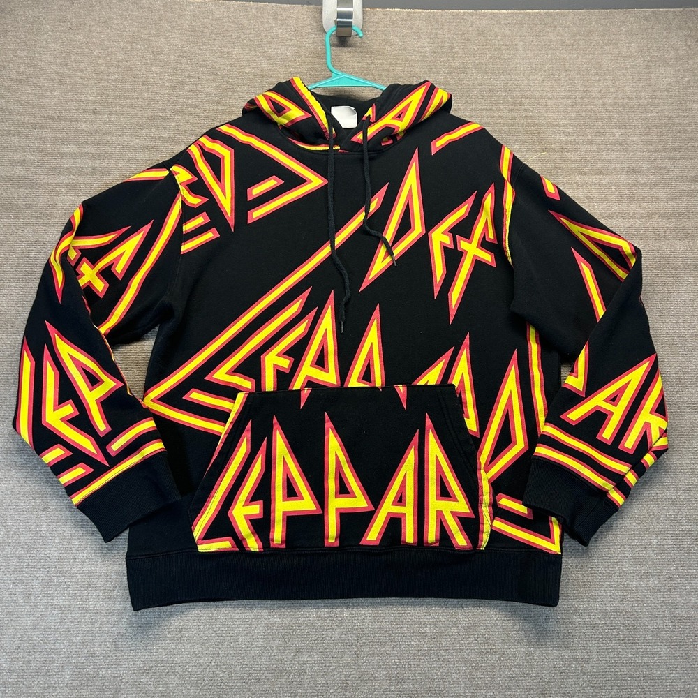 Def Leppard AOP Hoodie Adult Medium Fleece Pullover Black Band Logos Rock n Roll
